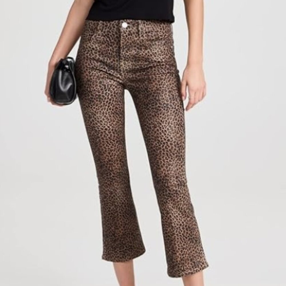 FRAME Le Crop Mini Mid-Rise Coated Bootcut Jeans Leopard 26 NWT